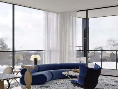 Modern living room dining room interior scenes  3D model