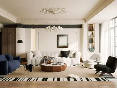 French Eclectic Vintage Living Room 3D model  3D model