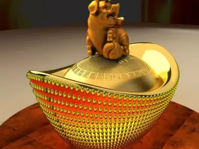 Chinese Lucky Pig with Gold Ingot 3D model