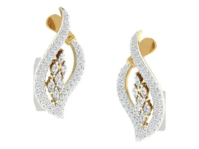 Light Weight Yellow Gold Diamond Earring  -EAR-018 3D print model