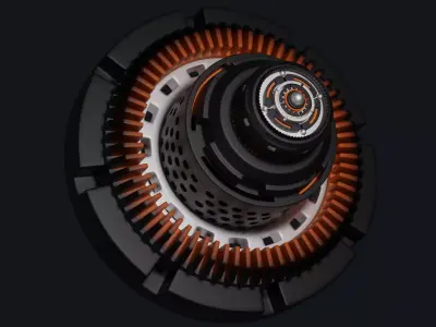 Mechanism orange and gear wheel Low-poly 3D model