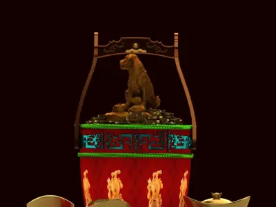 Chinese gold ingot bucket 3D model