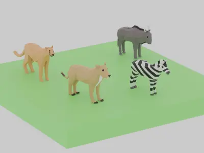 Cartoon LowPoly African Animals Collection Low-poly 3D model