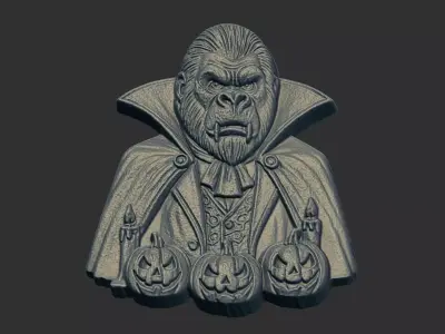  3D render of a gorilla bust dressed as a vampire cnc model 3D print model