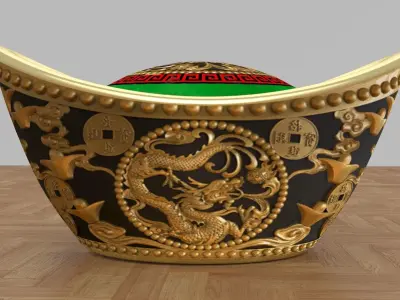 Chinese gold Ingot  3D model 2