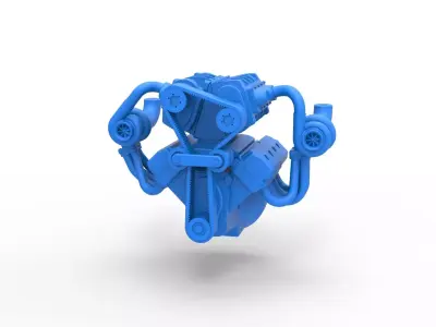 Twin turbo supercharged V8 Engine Version 7 Scale 1 to 25 3D print model