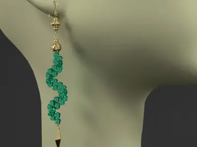 earrings emerald and gold 3D model