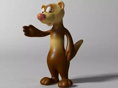 Cartoon Ferret Rigged and Animated Low-poly 3D model