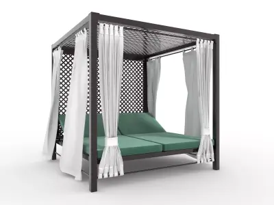 Poolside Cabana 08 with Animated Curtain Blowing in the Wind 3D model