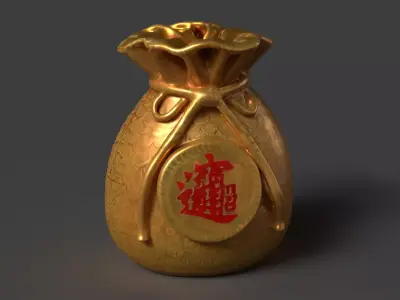 Chinese money bag  Low-poly 3D model