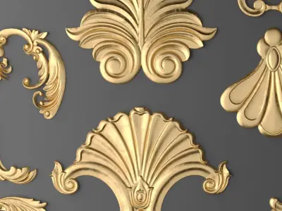 luxury 3 decorative golden ornaments 3D model