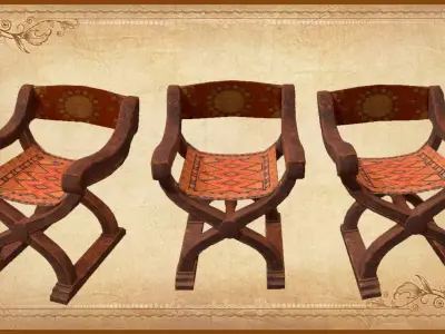 Mediaval Chair Low-poly 3D model