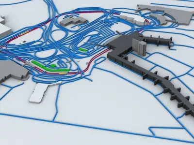 New York JFK Airport Roads Buildings and Public Transport Lines 3D model