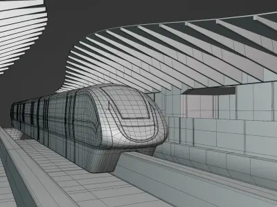 Monorail station with train 3D model