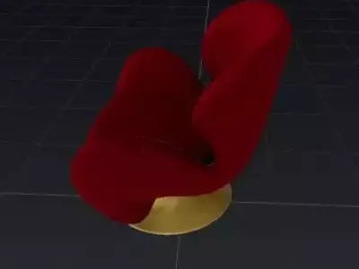 Elegant Velvet Armchair with Gold Base 3D model