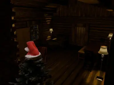 A log cabin in the winter of Christmas 3D model