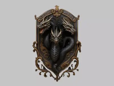 Three Headed Dragon Emblem Low-poly 3D model