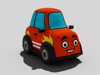 Cartoon Flame Car - Stylized Rigged 3D Model Low-poly 3D model