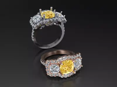 cushion fancy diamond halo micro setting jewelry ring 3D print model