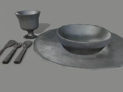 Medieval Set wooden console table Low-poly 3D model