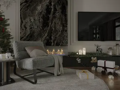 Cozy Christmas Living Room Scene 3D Model 3D model