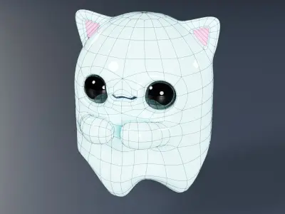 Kitty kawaii ghost Low-poly 3D model