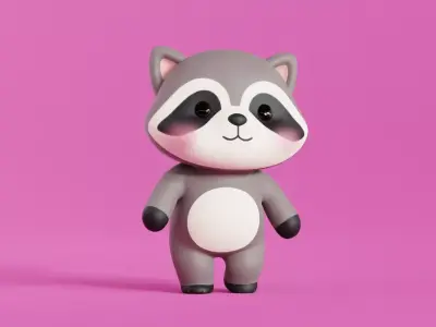 Cartoon Raccoon Chibi Kawaii Character Rigged Animated  Low-poly 3D model