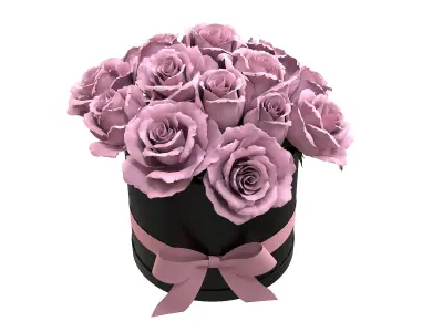 Pink Rose Bouquet Black Box with a Bow Strip Low-poly 3D model
