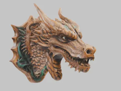 Intricate Dragon Head Carving 3D Model Low-poly 3D model