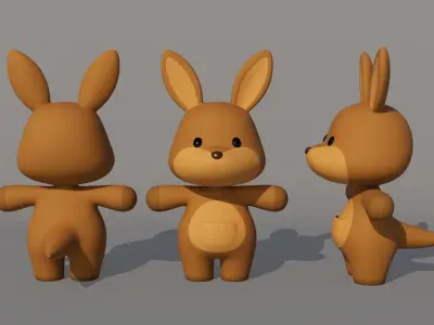 Rigged Cartoon Kangaroo Low-poly 3D model