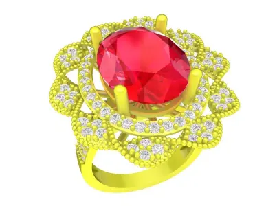 Luxury Oval Halo Gemstone Ring 3D Model  4304 3D print model