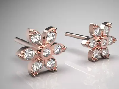 Rose Gold Diamond Flower Stud stl Earrings Model je0117 3D print model