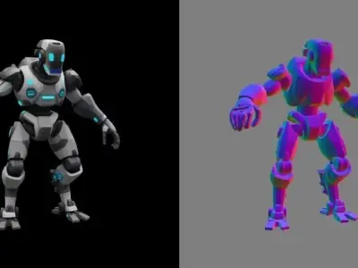 futuristic-gray-and-white-robot-with-glowing-blue Free low-poly 3D model