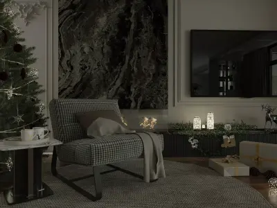 Cozy Christmas Living Room Scene 3D Model 3D model