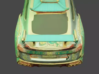 Car decorated with Chinese traditional stuff for cartoon Low-poly 3D model