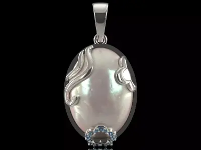 Mother of Pearl Oval Pendant with Diamond Topaz jp0381 3D print model