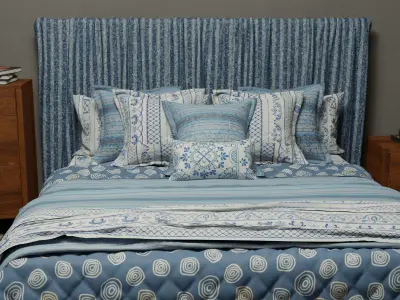 Modern Bed - Blue Theme 3D model