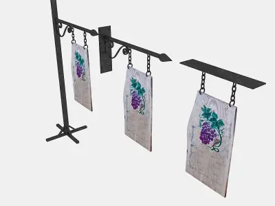 3D old woodden emty sign model Low-poly 3D model