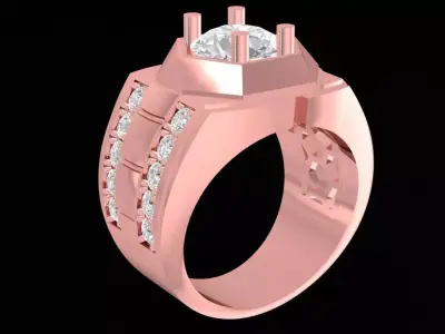 Modern Square Diamond Men Ring with Side Stones 2454 3D print model