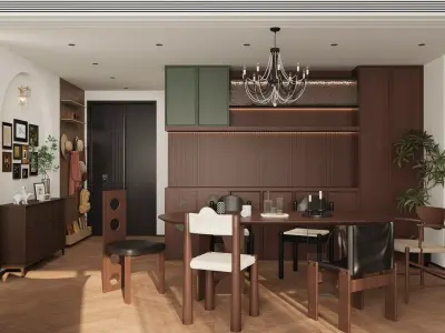 French style living room and kitchen 3D model