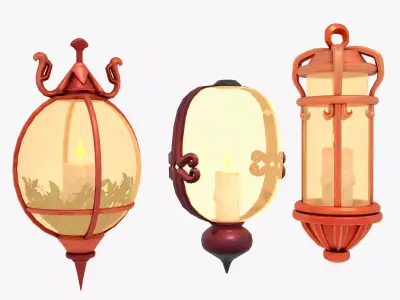 Stylized Fantasy Floating Lamp for Halloween Low-poly 3D model