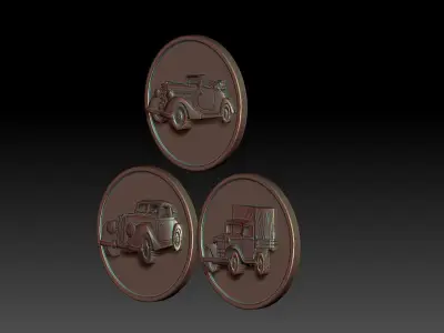 automobile coin with three cars 3D print model