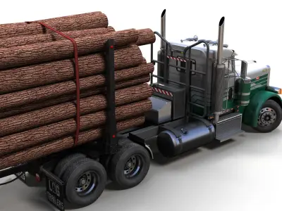 Peterbilt 379 log truck Low-poly 3D model