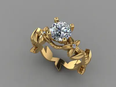 Flowers ring Low-poly 3D model
