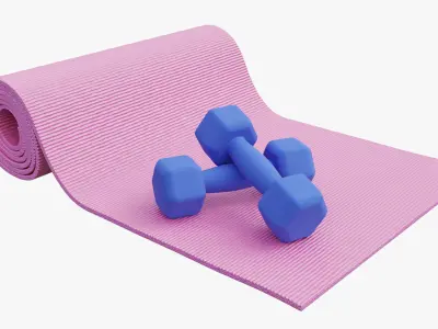 Dumbbells and yoga mat 3D model