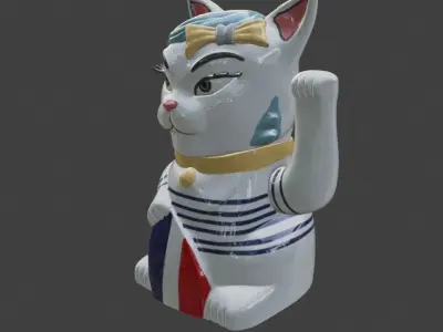 Maneki Neko with Seven Lucky Gods - Japanese Lucky Cat 3D Model 3D model