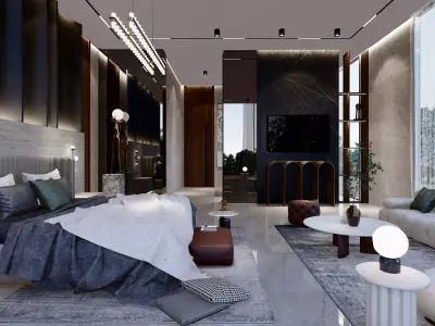 Modern bedroom with bathroom and walk in closet  3D model