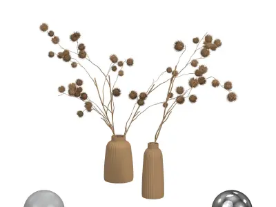 Bouquet of Dried Flowers in a Glass Vase 3D model