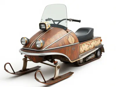 Vintage Snowmobile Model Pack Low-poly 3D model