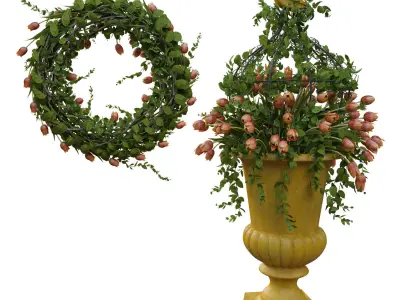 Vase with tulips and a wreath of tulips 04 3D model